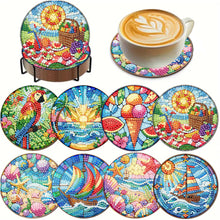 Load image into Gallery viewer, 8Pcs Wooden Cats 5D Diamond Painting Kits Shining Drink Coasters for Party Decor
