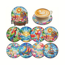 Load image into Gallery viewer, 8Pcs Wooden Cats 5D Diamond Painting Kits Shining Drink Coasters for Party Decor