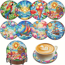 Load image into Gallery viewer, 8Pcs Wooden Cats 5D Diamond Painting Kits Shining Drink Coasters for Party Decor