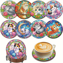 Load image into Gallery viewer, 8Pcs Wooden Cats 5D Diamond Painting Kits Shining Drink Coasters for Party Decor