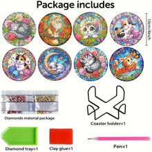 Load image into Gallery viewer, 8Pcs Wooden Cats 5D Diamond Painting Kits Shining Drink Coasters for Party Decor