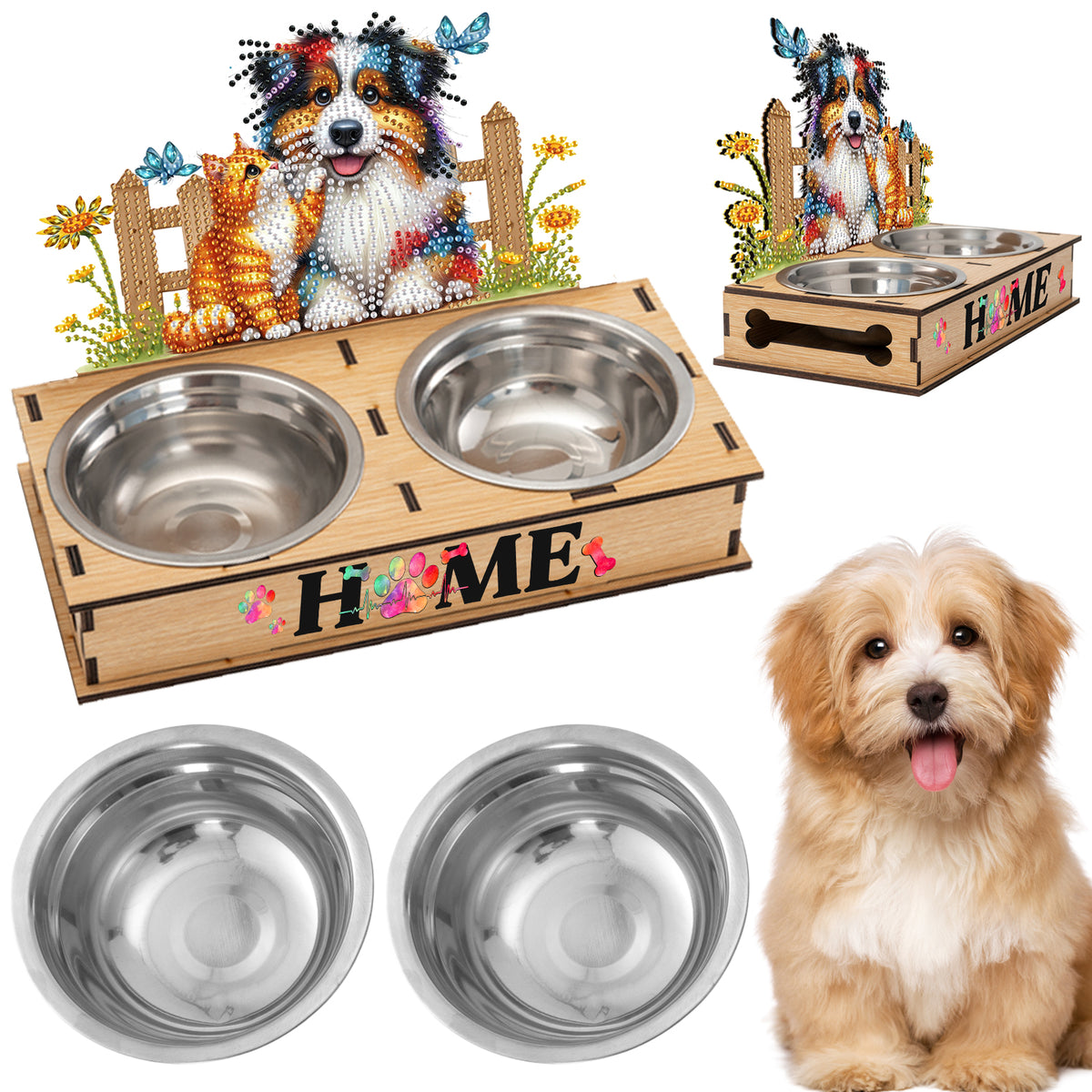 5D DIY Diamond Painting Water Feeder Diamond Art Dog Bowl for Small Medium Pets