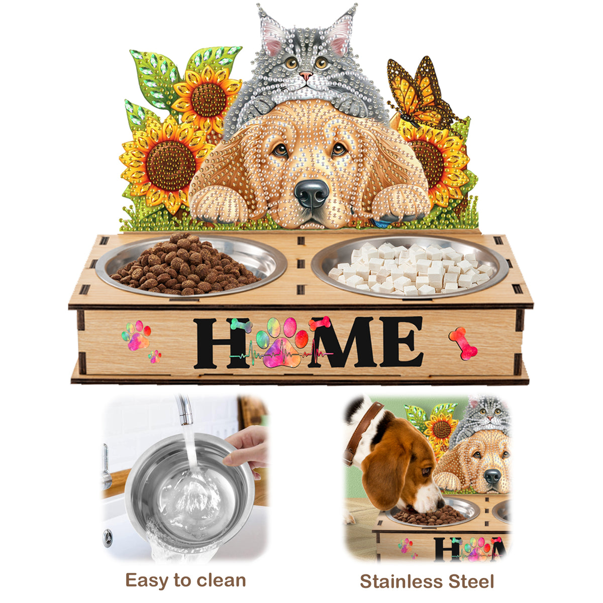 5D DIY Diamond Painting Water Feeder Diamond Art Dog Bowl for Small Medium Pets