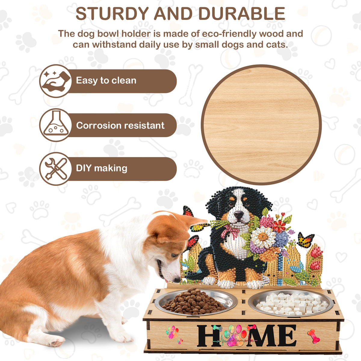 5D DIY Diamond Painting Water Feeder Diamond Art Dog Bowl for Small Medium Pets