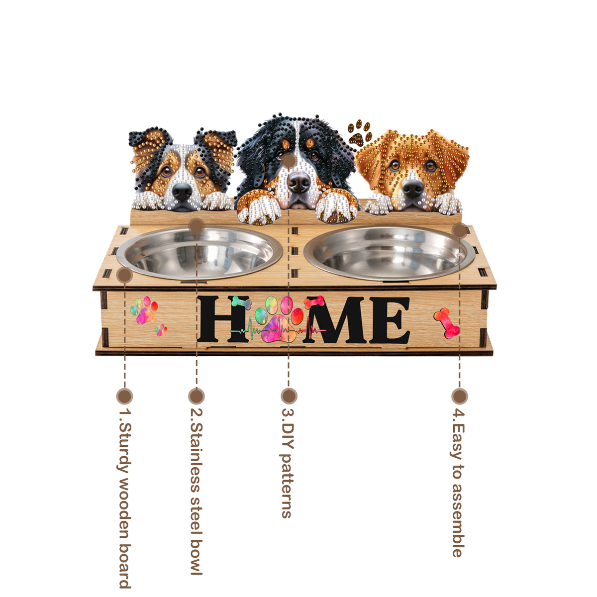 5D DIY Diamond Painting Water Feeder Diamond Art Dog Bowl for Small Medium Pets