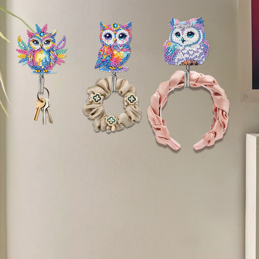 6Pcs Acrylic Colorful Owl 5D DIY Diamond Painting Art Hooks for Beginners Adults