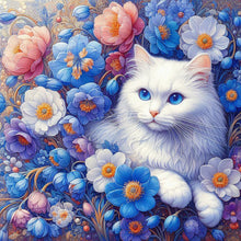 Load image into Gallery viewer, Diamond Painting - Full Round - White Cat In Flowers (30*30CM)