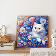 Load image into Gallery viewer, Diamond Painting - Full Round - White Cat In Flowers (30*30CM)
