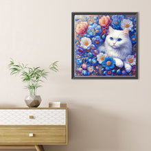 Load image into Gallery viewer, Diamond Painting - Full Round - White Cat In Flowers (30*30CM)
