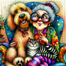 Load image into Gallery viewer, Diamond Painting - Full Round - Grandma'S Cat And Dog (40*40CM)