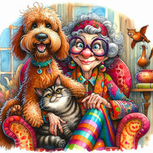 Load image into Gallery viewer, Diamond Painting - Full Round - Grandma'S Cat And Dog (40*40CM)