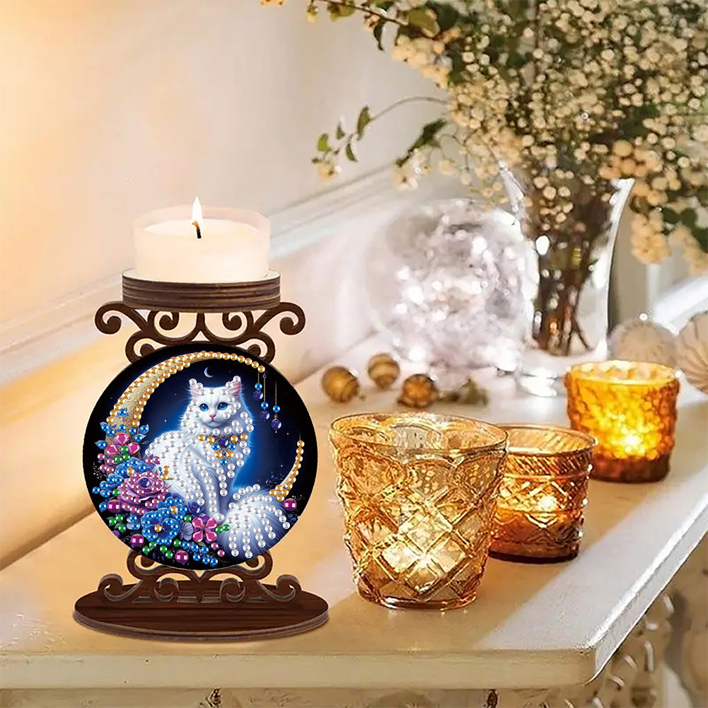Wooden Diamond Painting Candle Holder Rhinestone Drawing Candlestick Decor