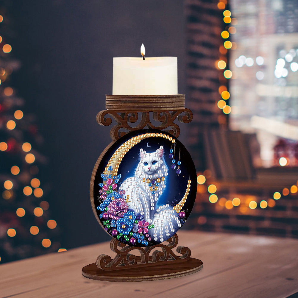 Wooden Diamond Painting Candle Holder Rhinestone Drawing Candlestick Decor