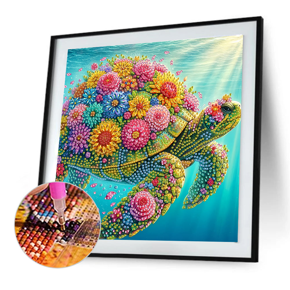 Diamond Painting - Partial Special Shaped - Flower Turtle (30*30CM)