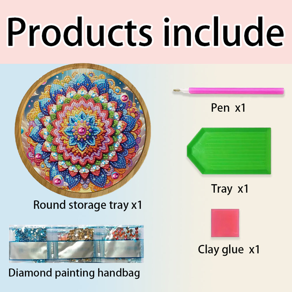 DIY Diamond Painting Kit Round Wooden Tray Diamond Painting Tray for Home Decor