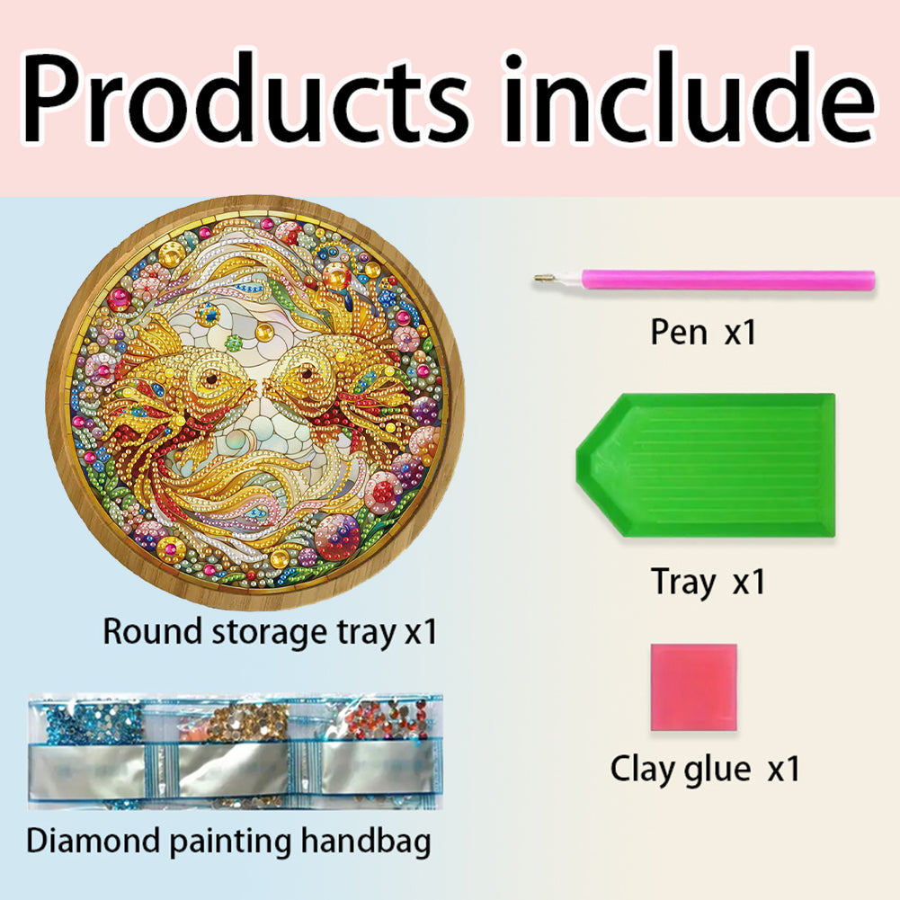 DIY Diamond Painting Kit Round Wooden Tray Diamond Painting Tray for Home Decor