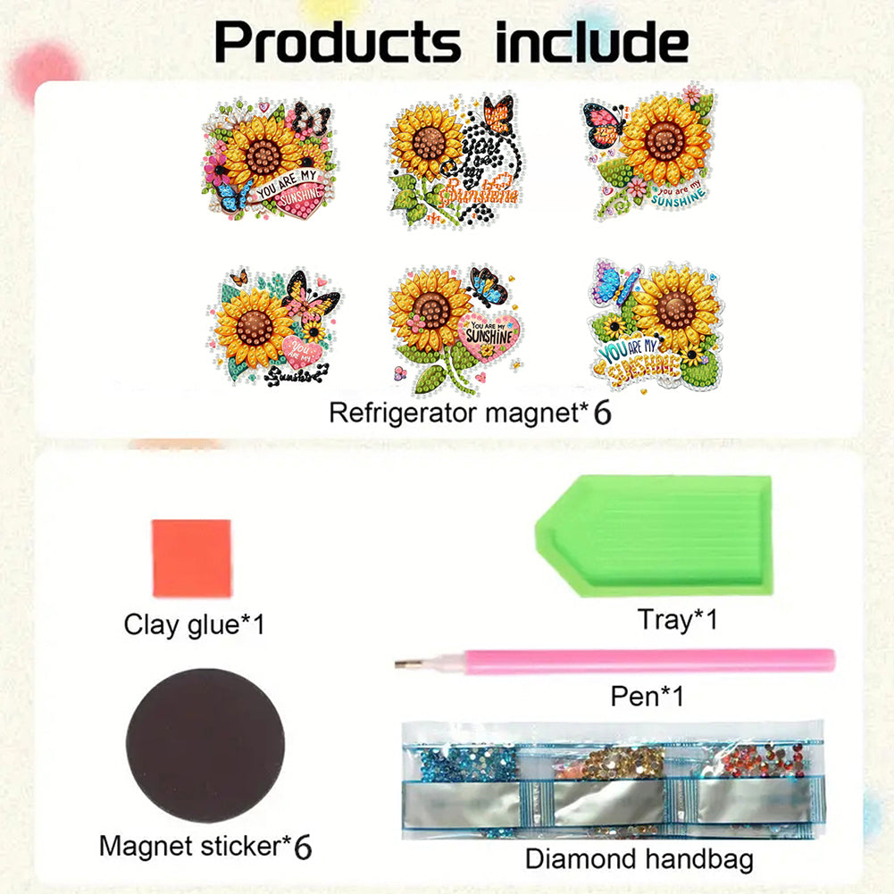 6Pcs Acrylic Animal Diamond Painting Refrigerator Magnet for Fridge Whiteboards