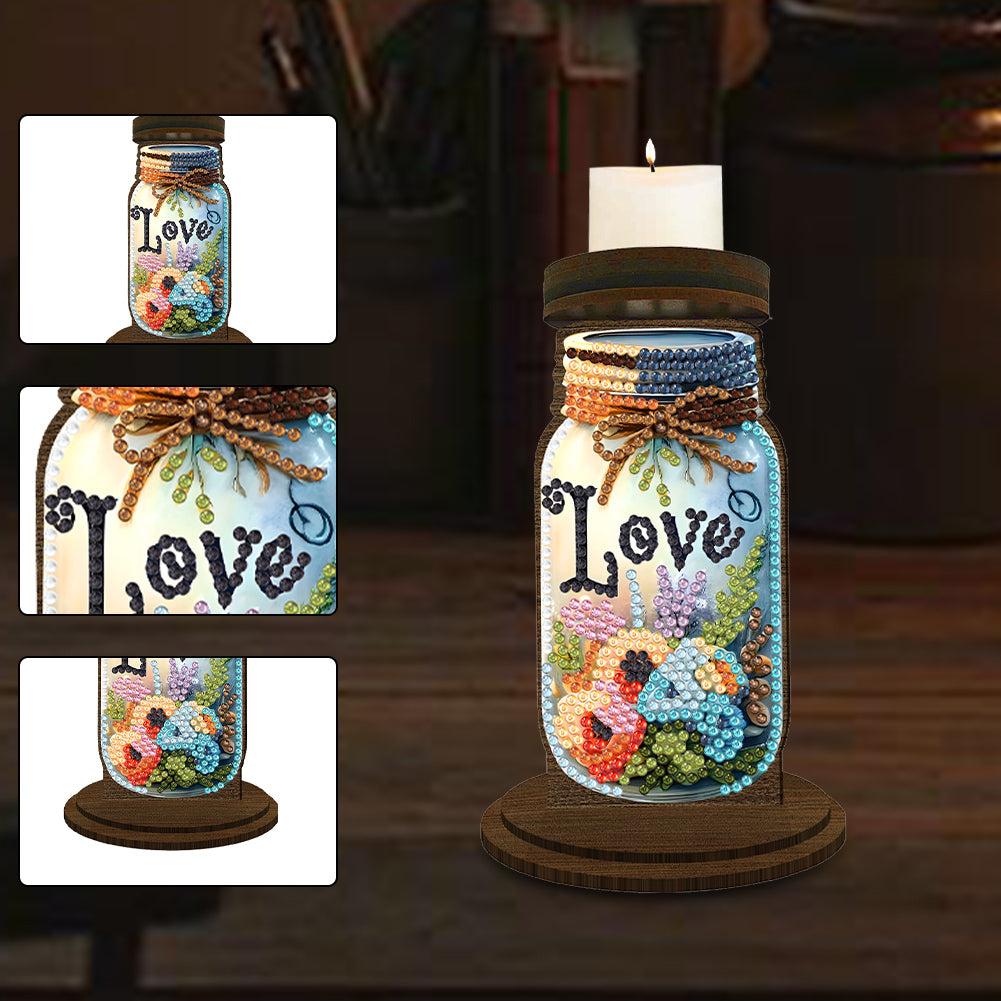 Wooden Beautiful Pattern 5D DIY Diamond Painting Candle Holder Decor for Adults