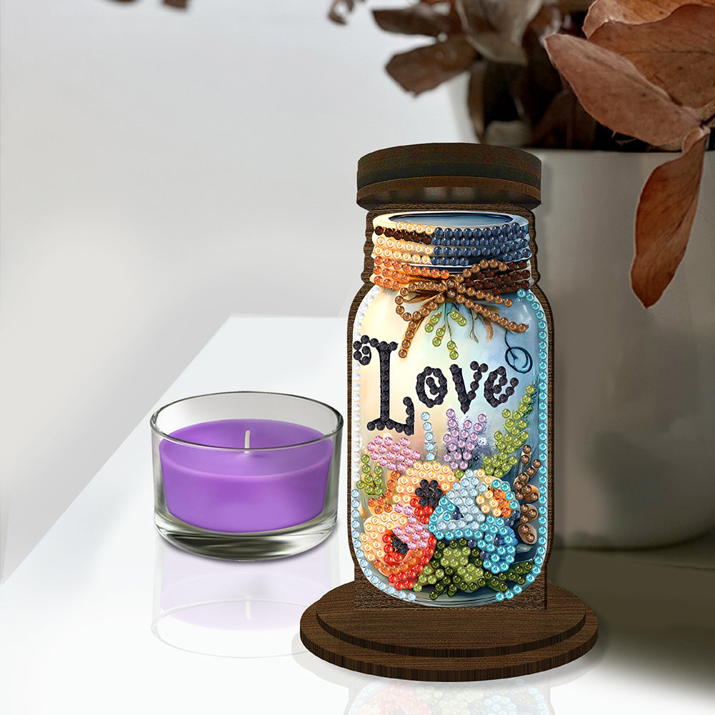 Wooden Beautiful Pattern 5D DIY Diamond Painting Candle Holder Decor for Adults