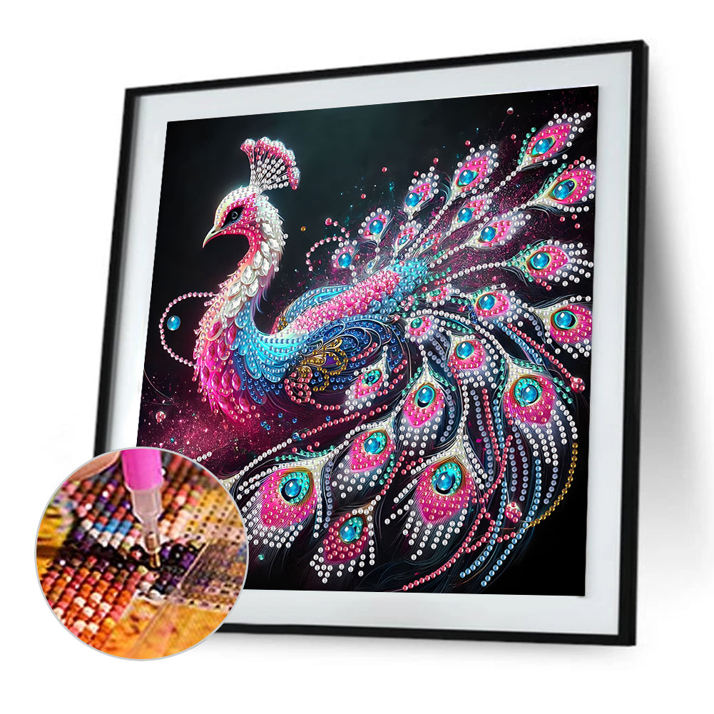 Diamond Painting - Partial Special Shaped - Purple Peacock (30*30CM)