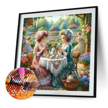 Load image into Gallery viewer, Diamond Painting - Full Round - Girl Drinking Tea In The Garden (40*40CM)