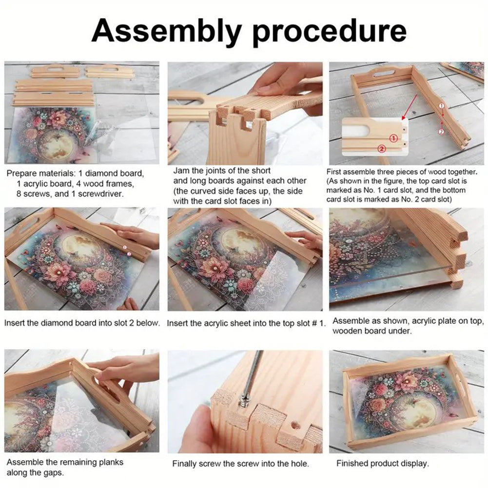 Butterfly Diamond Painting Wooden Serving Tray with Handles Home Decoration Gift