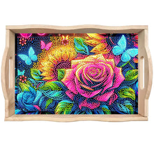 Load image into Gallery viewer, Butterfly Diamond Painting Wooden Serving Tray with Handles Home Decoration Gift