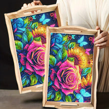 Load image into Gallery viewer, Butterfly Diamond Painting Wooden Serving Tray with Handles Home Decoration Gift