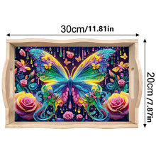 Load image into Gallery viewer, Butterfly Diamond Painting Wooden Serving Tray with Handles Home Decoration Gift