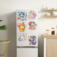 Load image into Gallery viewer, 6Pcs Acrylic Cats Diamond Art Fridge Magnet Diamond Painting Refrigerator Magnet