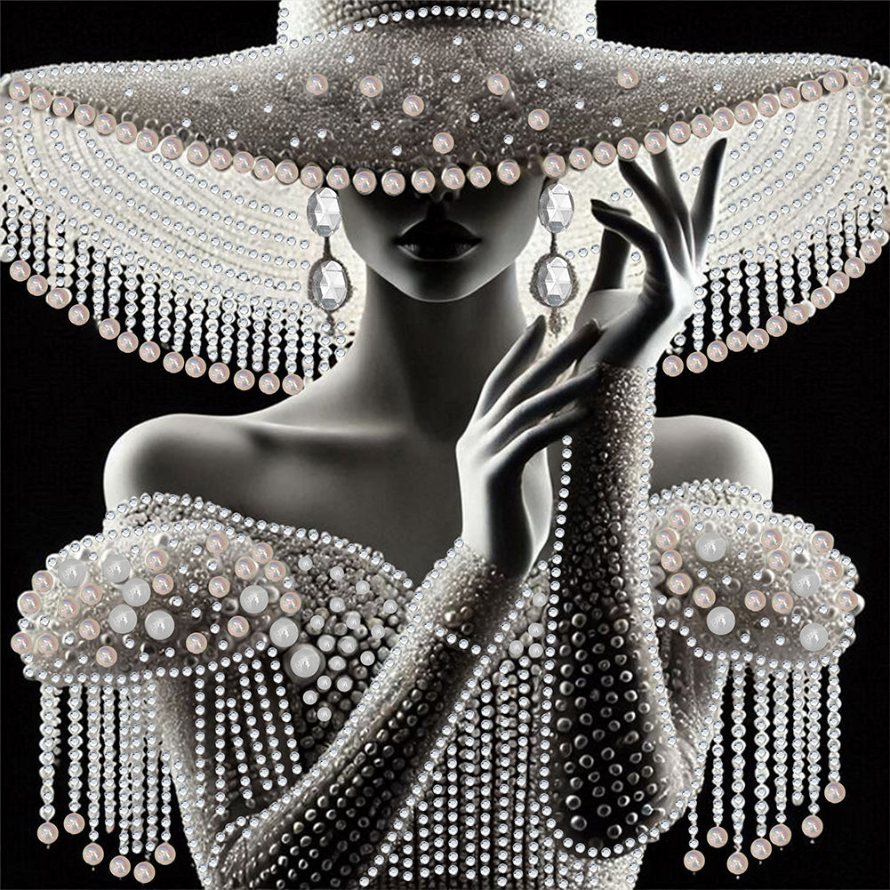 Diamond Painting - Partial Special Shaped - Elegant Hat Lady (30*30CM)