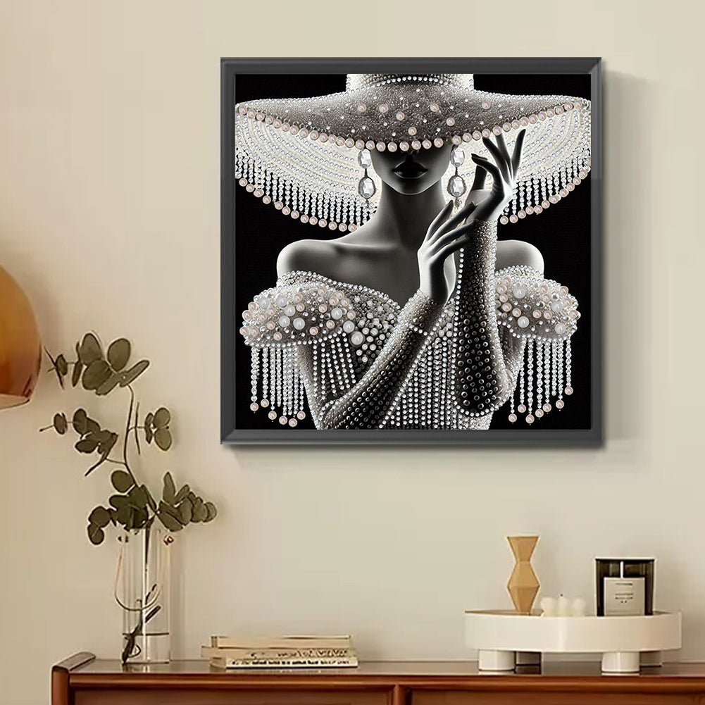 Diamond Painting - Partial Special Shaped - Elegant Hat Lady (30*30CM)