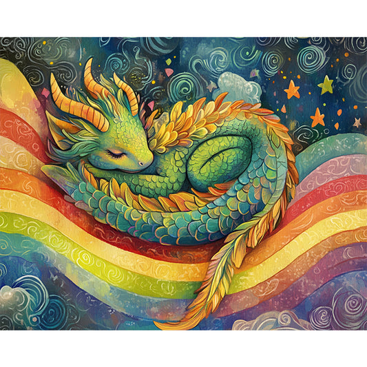 AB Diamond Painting - Full Round - Little Dragon On The Rainbow (50*40CM)