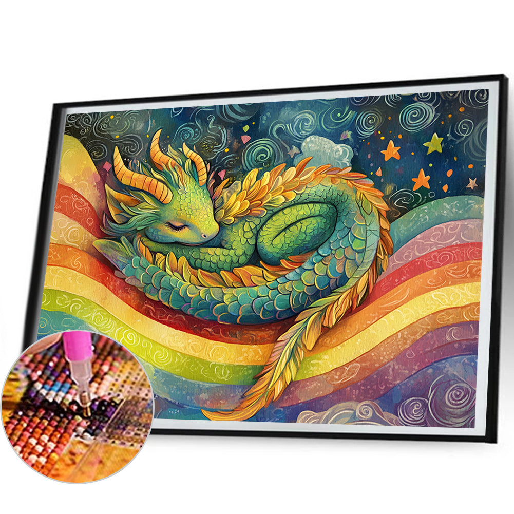 AB Diamond Painting - Full Round - Little Dragon On The Rainbow (50*40CM)
