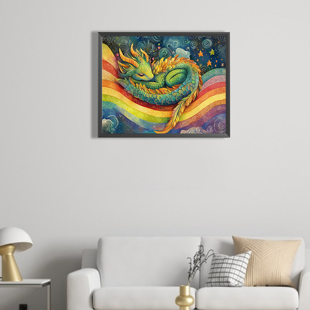 AB Diamond Painting - Full Round - Little Dragon On The Rainbow (50*40CM)