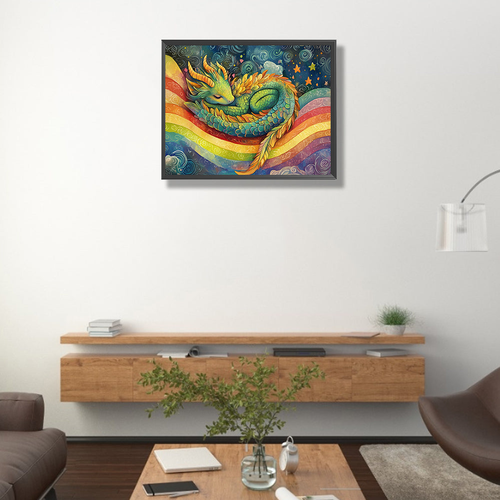 AB Diamond Painting - Full Round - Little Dragon On The Rainbow (50*40CM)
