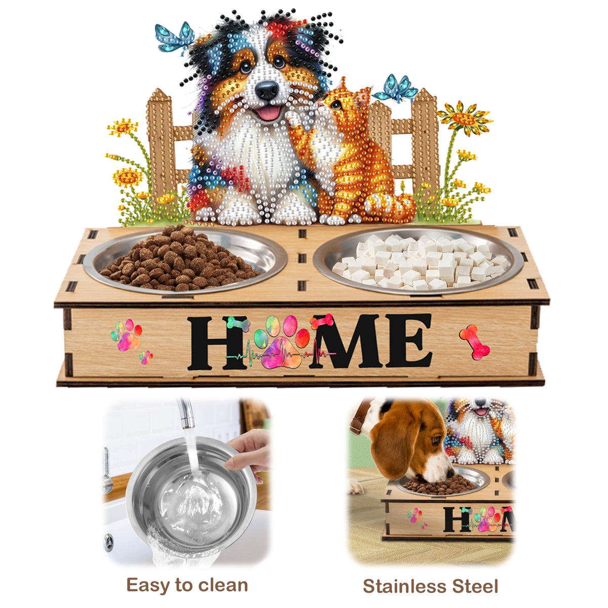 5D DIY Diamond Painting Water Feeder Diamond Art Dog Bowl for Small Medium Pets