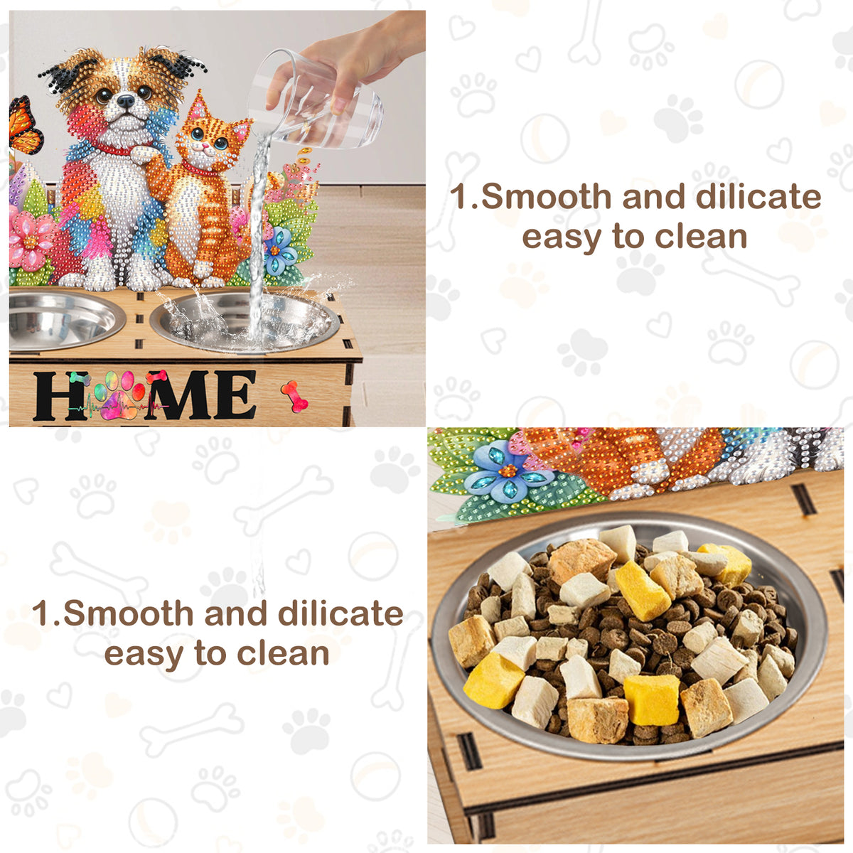 5D DIY Diamond Painting Water Feeder Diamond Art Dog Bowl for Small Medium Pets