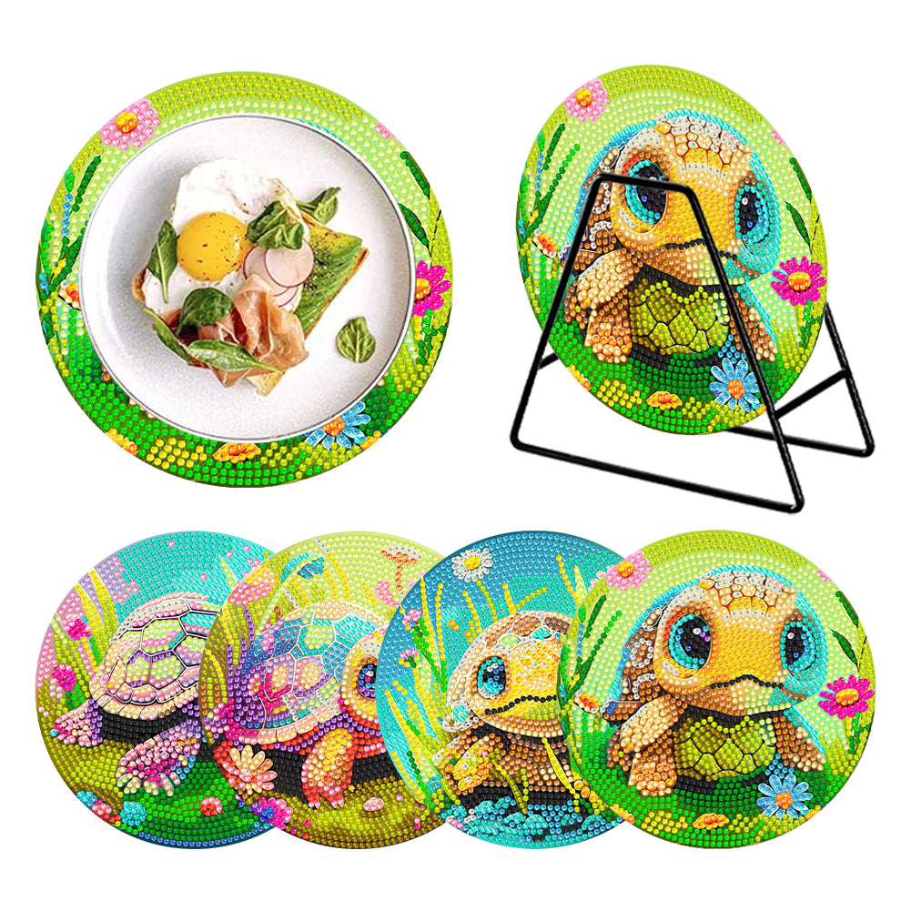 4 Pcs Wooden Diamond Painting Placemats with Holder Round Diamond Art Table Mats