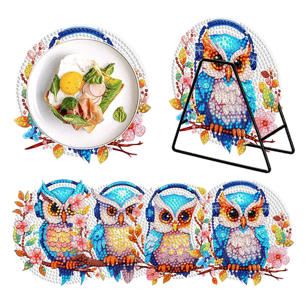 4 Pcs Wooden Diamond Painting Placemats with Holder Round Diamond Art Table Mats