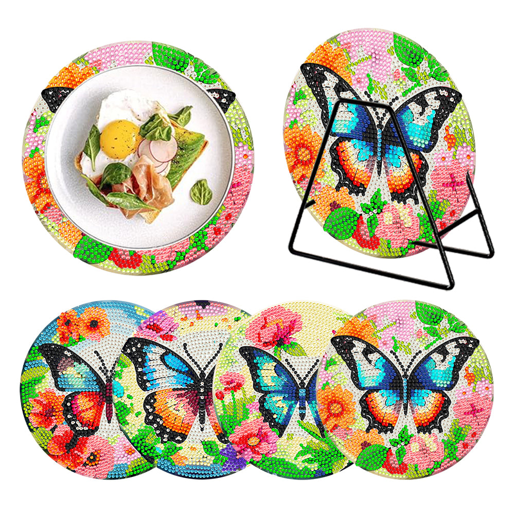 4 Pcs Wooden Diamond Painting Placemats with Holder Round Diamond Art Table Mats