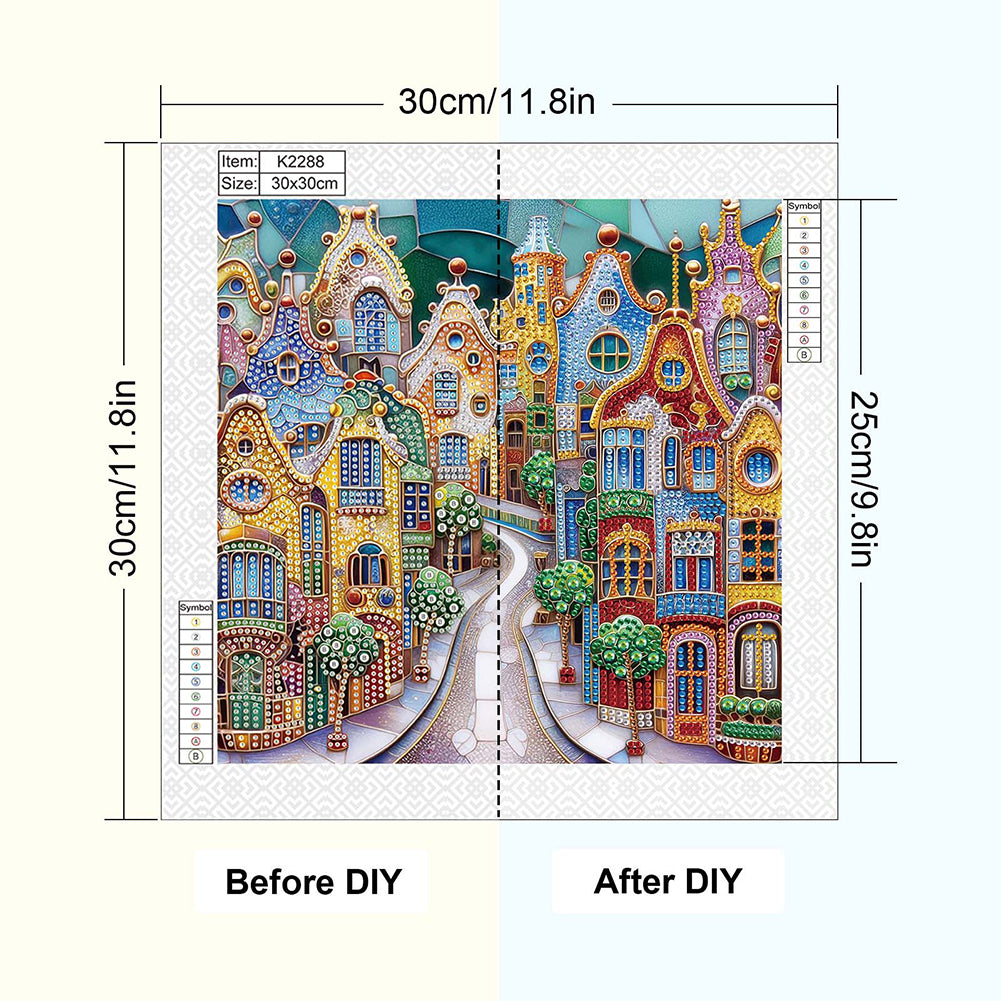 Diamond Painting - Partial Special Shaped - Colorful City Houses (30*30CM)