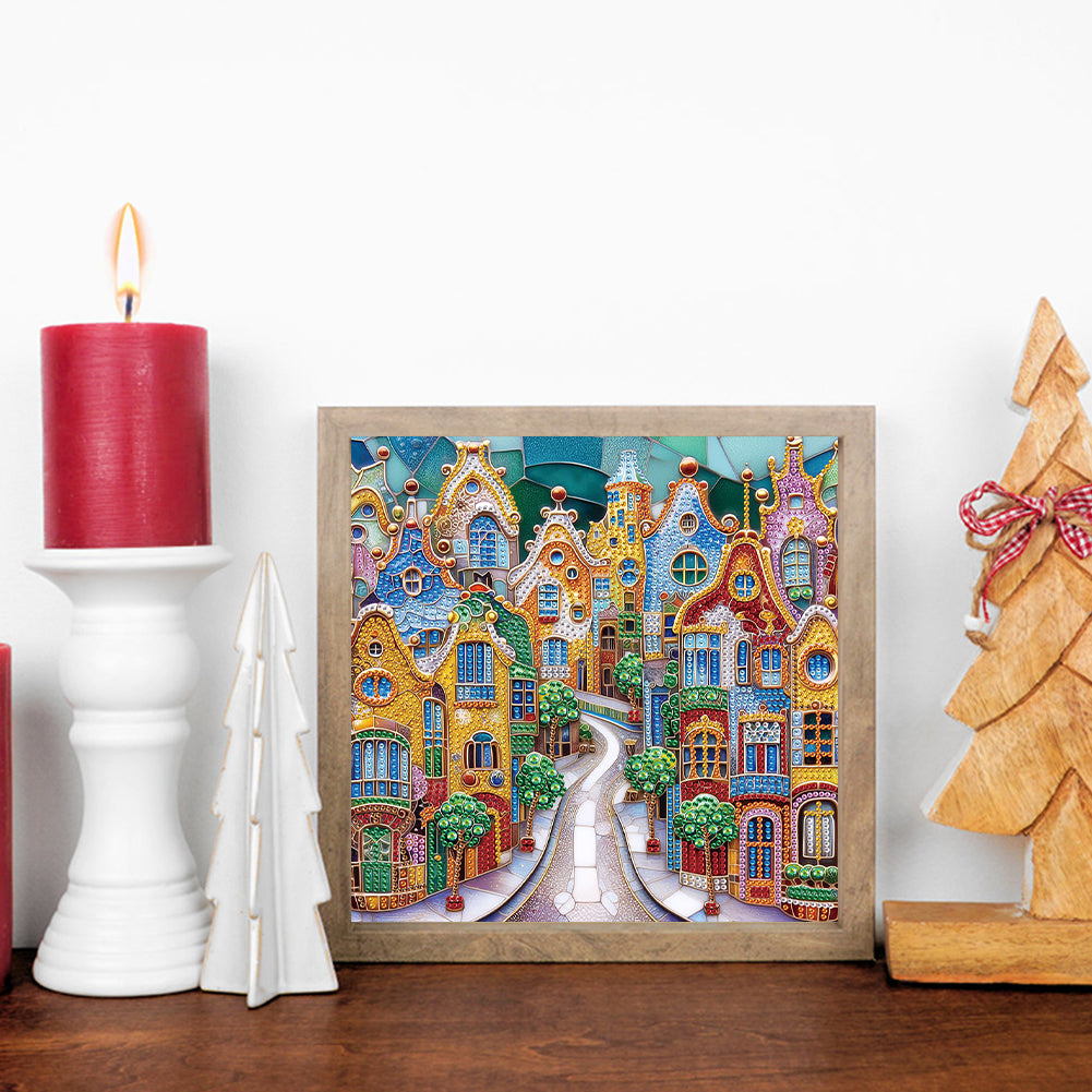 Diamond Painting - Partial Special Shaped - Colorful City Houses (30*30CM)
