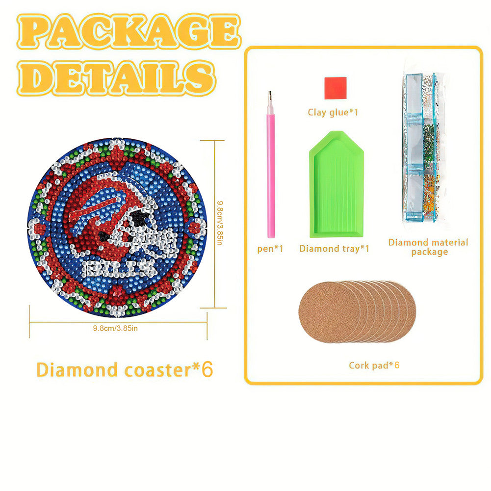 Rugby Team 6pcs DIY Diamond Painting Coasters W/ Holder for Beginner Adult Gift