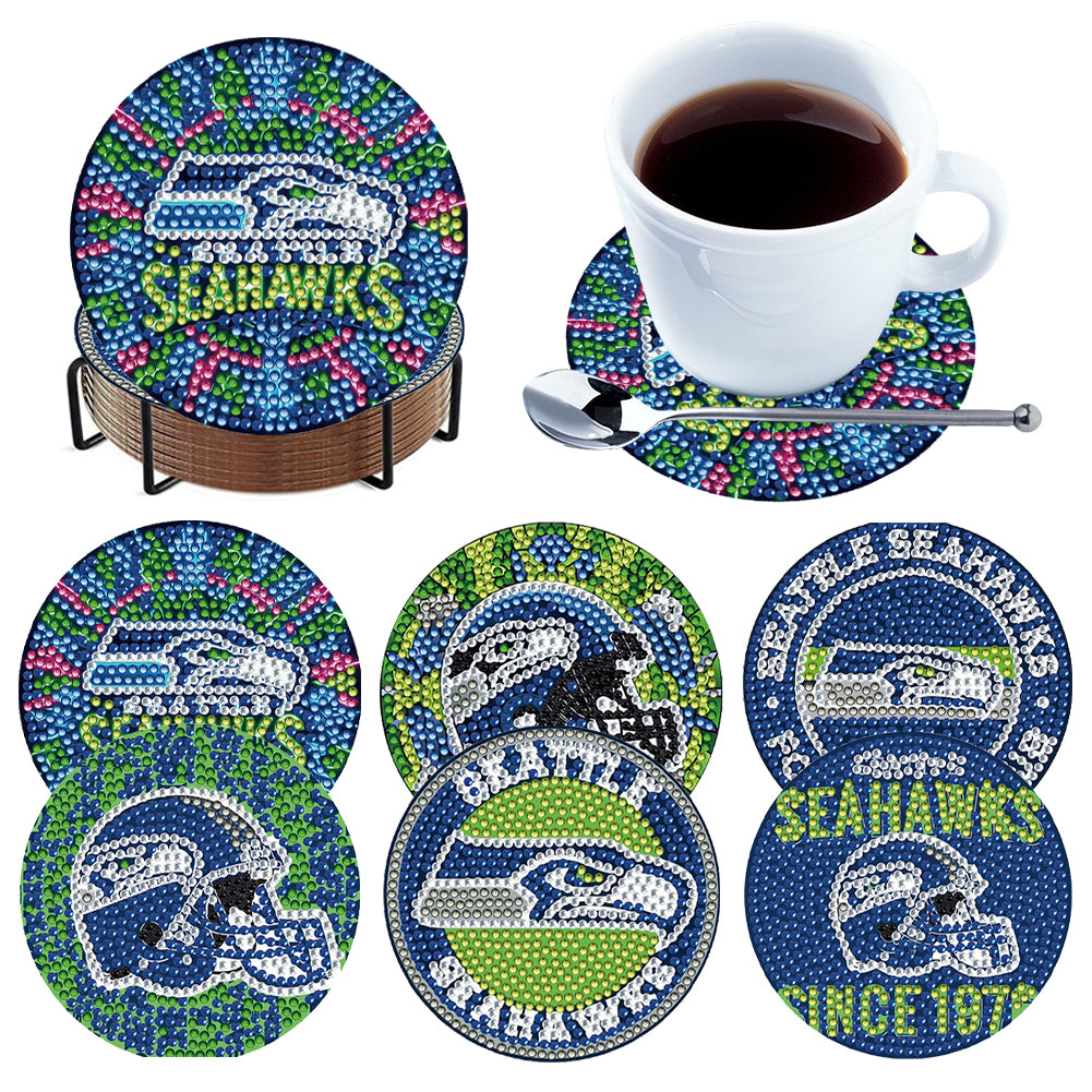 Rugby Team 6pcs DIY Diamond Painting Coasters W/ Holder for Beginner Adult Gift