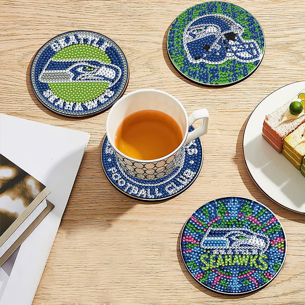 Rugby Team 6pcs DIY Diamond Painting Coasters W/ Holder for Beginner Adult Gift