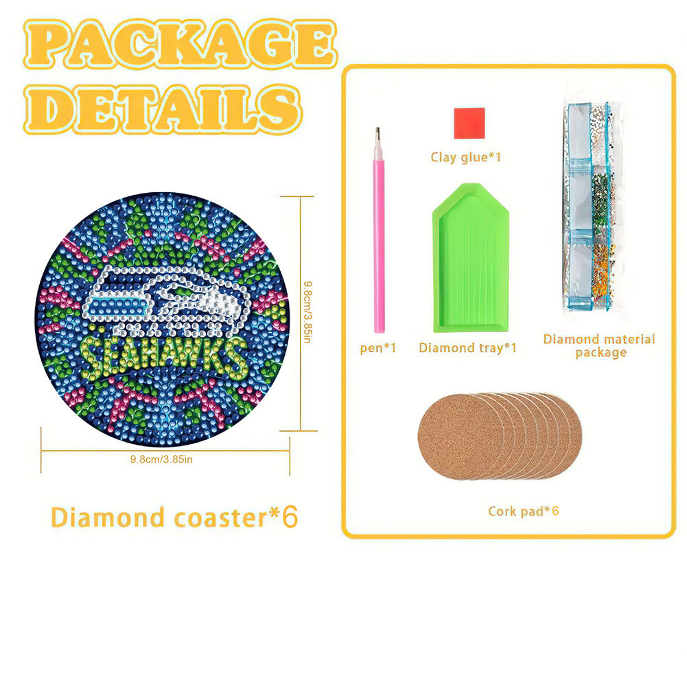 Rugby Team 6pcs DIY Diamond Painting Coasters W/ Holder for Beginner Adult Gift