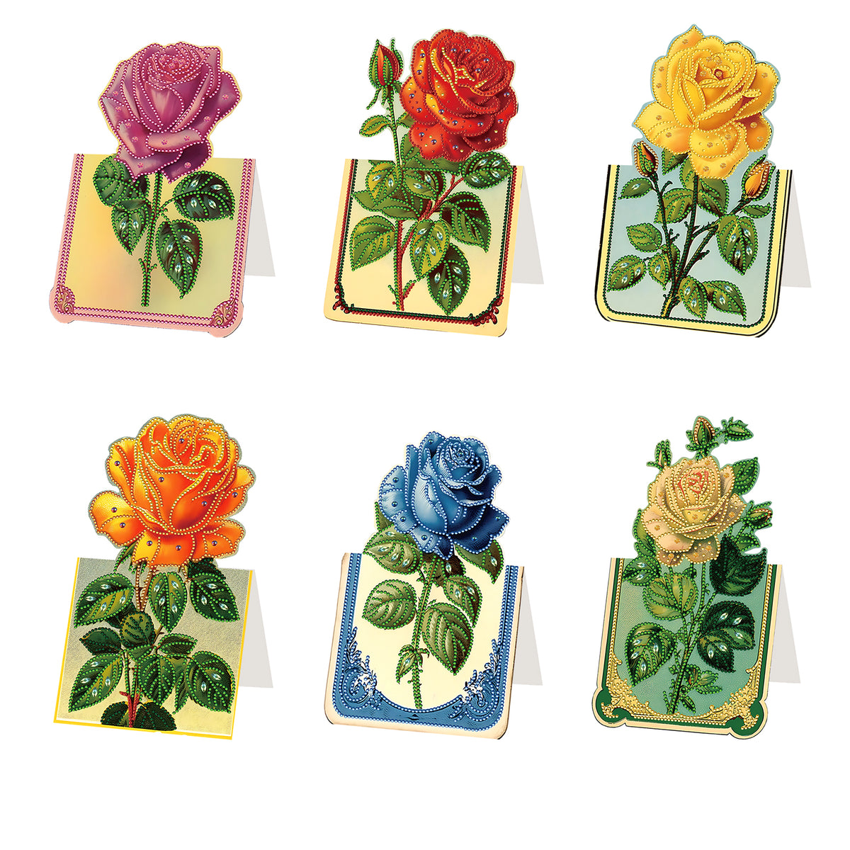 6pcs Rose Diamond Painting Greeting Cards Handmade Diamond Art Cards for Adults