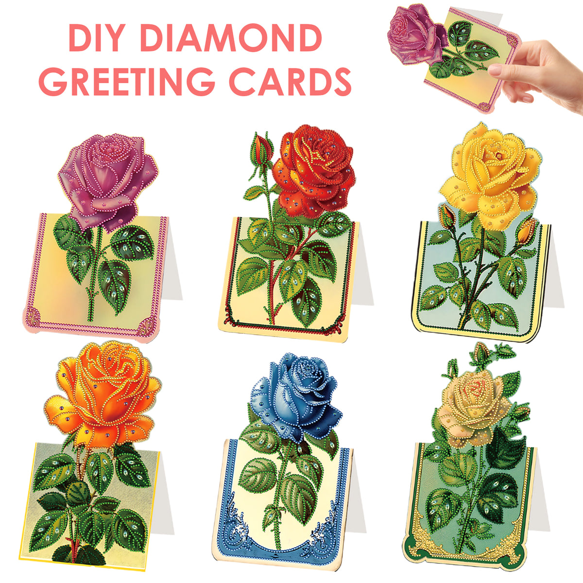 6pcs Rose Diamond Painting Greeting Cards Handmade Diamond Art Cards for Adults
