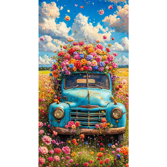 Diamond Painting - Full Round - Flowers On The Car (40*70CM)